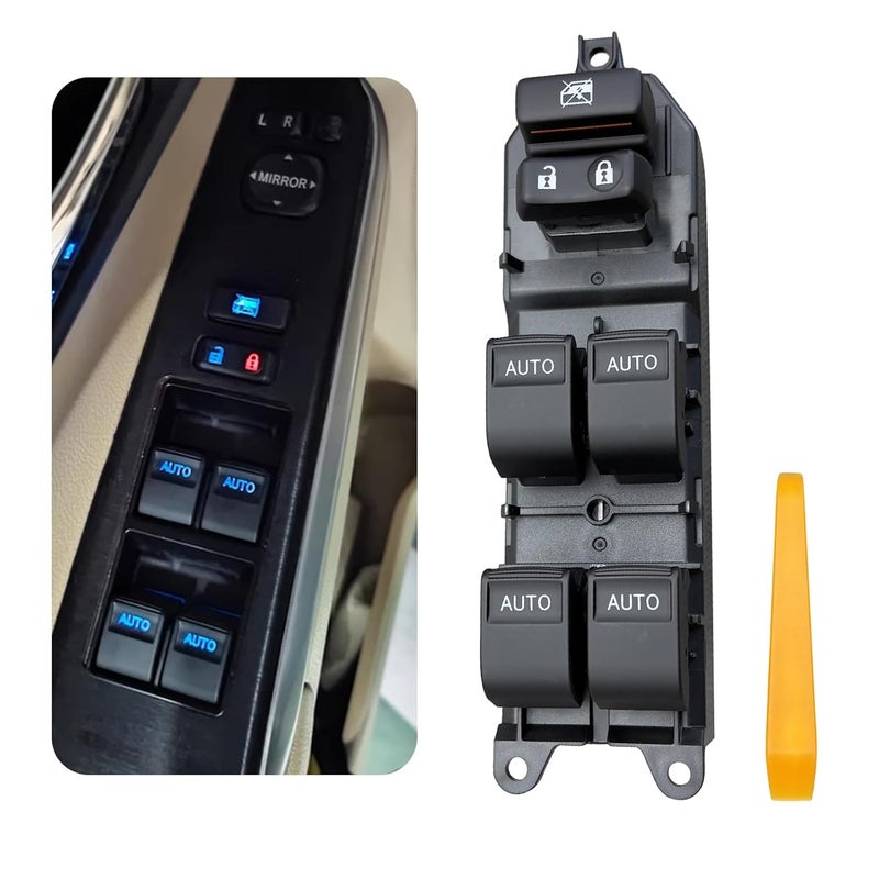 BELGEMAY Driver - Side Window Switch - Ice - Blue LED Lights, 4 - Key Auto - Up/Down - Fits 07-11 Camry XLE, 12-14 Prius C & More - Image 1